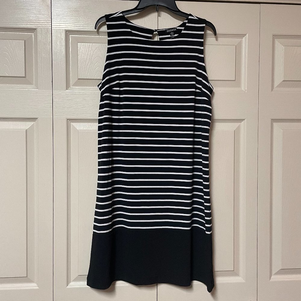 George black and white striped shift dress stretchy basic office teacher size L